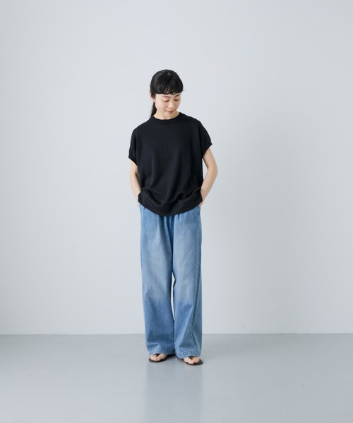 リネンフレンチスリーブニット　かぐれ　ブラック かぐれ｜リネンフレンチスリーブニット | Rakuten Fashion(楽天