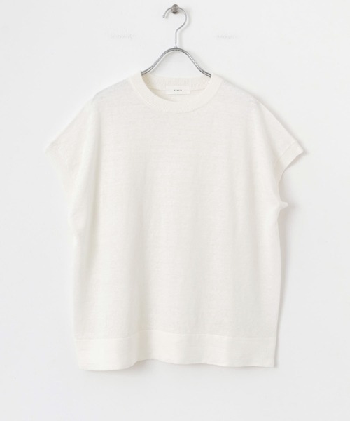 新品タグ付き　かぐれ　リネンフレンチスリーブニット　NATURAL リネンフレンチスリーブニット（ニット/セーター）｜かぐれ