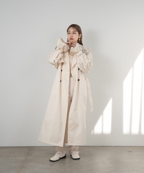 Mariri　Aトレンチコート　ベージュ SHIPS｜SHIPS any: 〈洗濯機可能〉フレア ミディ トレンチ コート 24AW