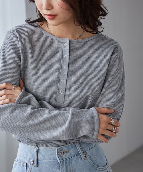 RANAN（ラナン） tシャツ ヘンリーネックワッフルロングTシャツ