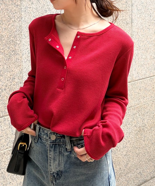 RANAN（ラナン） tシャツ ヘンリーネックワッフルロングTシャツ