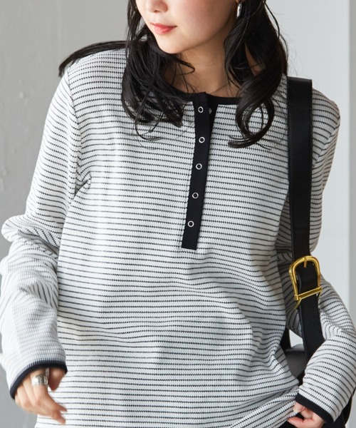RANAN（ラナン） tシャツ ヘンリーネックワッフルロングTシャツ