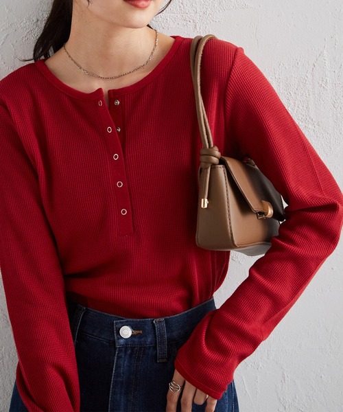 RANAN（ラナン） tシャツ ヘンリーネックワッフルロングTシャツ