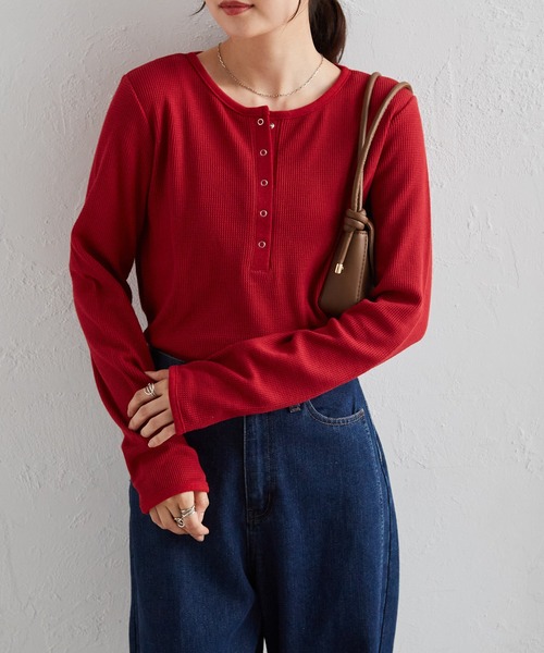 RANAN（ラナン） tシャツ ヘンリーネックワッフルロングTシャツ