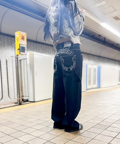 ジーンズ デニム デニムパンツ 「Vini」カーペンターデニム刺繍パンツ