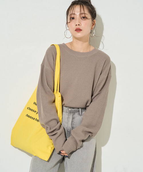 tシャツ 限定展開　ワッフル クルーネック チュニック プルオーバー レディース | FREAK'S STORE