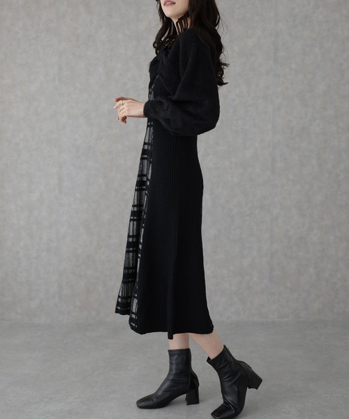 未使用◆Diagram◆レースレイヤードニットワンピース◎36サイズ Lace Ladies（レースレディース） ワンピース 配色 チェック柄