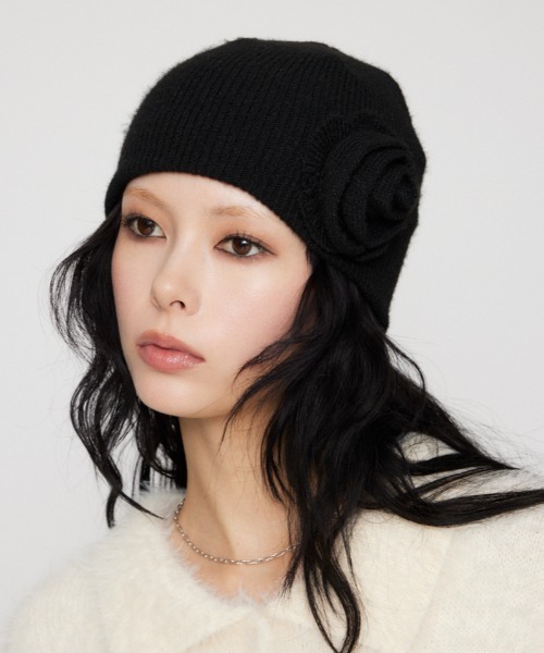 LAGUA GEM（ラグアジェム） ニット帽 ニットキャップ FLOWER MOTIF