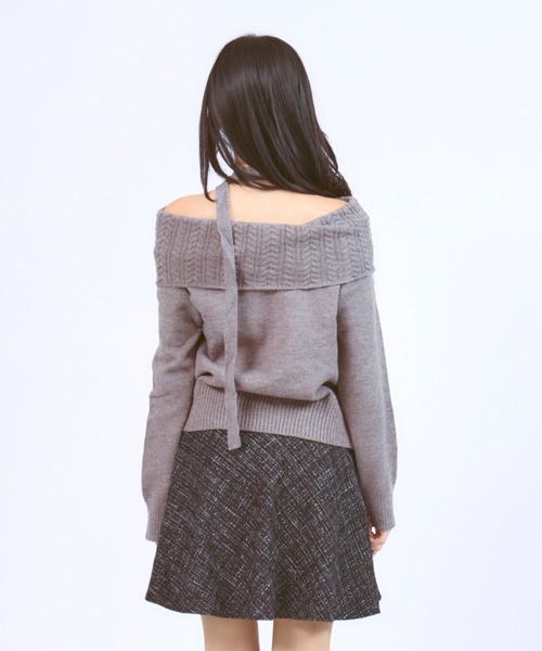 オフショルダーニットセーター WANT SLIP ニット セーター Neck-string Off-shoulder Knit / ネック