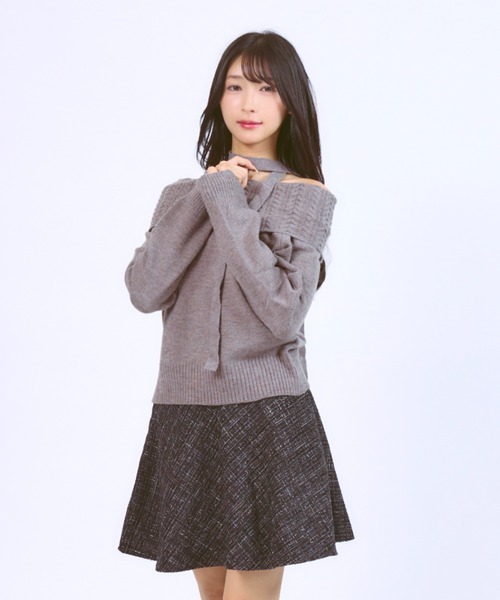 オフショルダーニットセーター WANT SLIP ニット セーター Neck-string Off-shoulder Knit / ネック