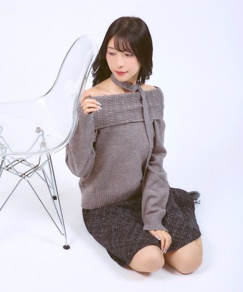 WANT SLIP ニット セーター Neck-string Off-shoulder Knit / ネック