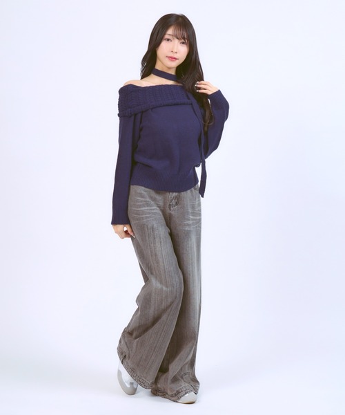 WANT SLIP ニット セーター Neck-string Off-shoulder Knit / ネック