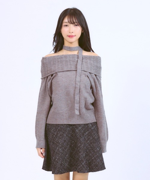 WANT SLIP ニット セーター Neck-string Off-shoulder Knit / ネック