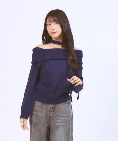 WANT SLIP ニット セーター Neck-string Off-shoulder Knit / ネック