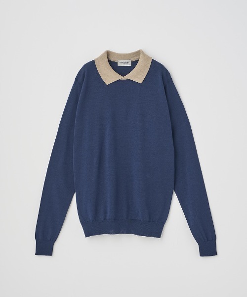 JOHN SHEDLEY バイカラー長袖クレリックニットポロ ネイビー JOHN SMEDLEY（ジョンスメドレー） ニット セーター バイカラー長袖