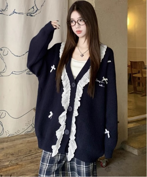ワイズ  YL-T17-878 フリルデザインカーディガン レディース 2 Cura Closet カーディガン 「loverara.loverara コラボ」裾ダブル