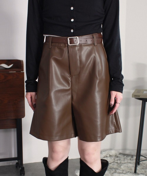 Reurie'（レウリィ） パンツ 「2点セット」ベルト付きフェイクレザー