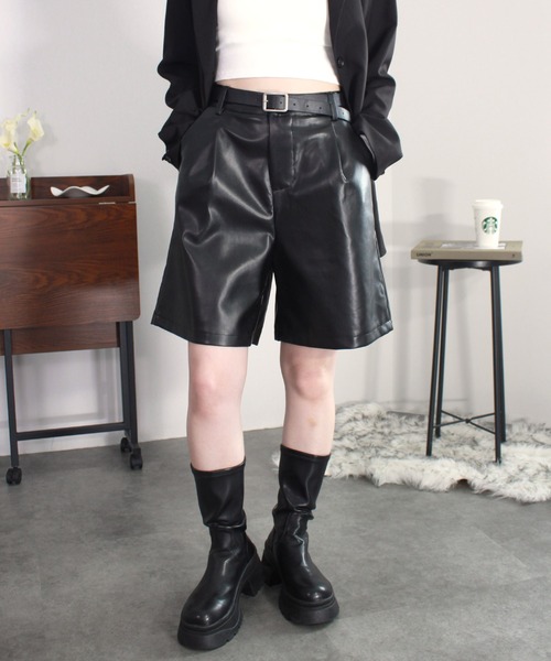 Reurie'（レウリィ） パンツ 「2点セット」ベルト付きフェイクレザー