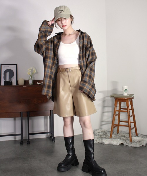 Reurie'（レウリィ） パンツ 「2点セット」ベルト付きフェイクレザー