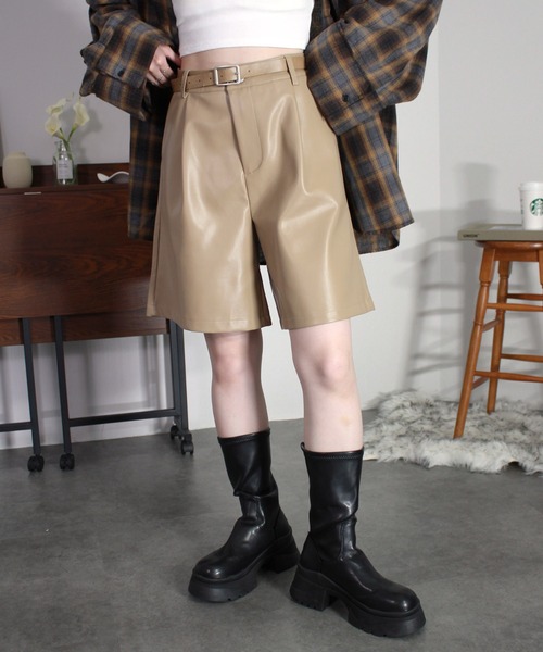 Reurie'（レウリィ） パンツ 「2点セット」ベルト付きフェイクレザー