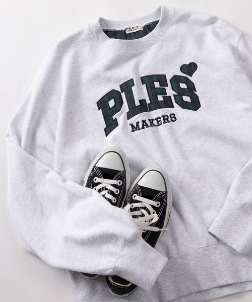 トレーナー スウェット 「72」「PLES」チェックロゴ アップリケ