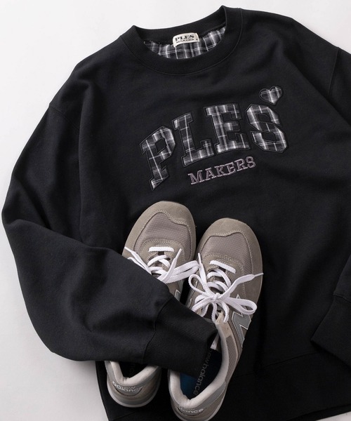 トレーナー スウェット 「72」「PLES」チェックロゴ アップリケ