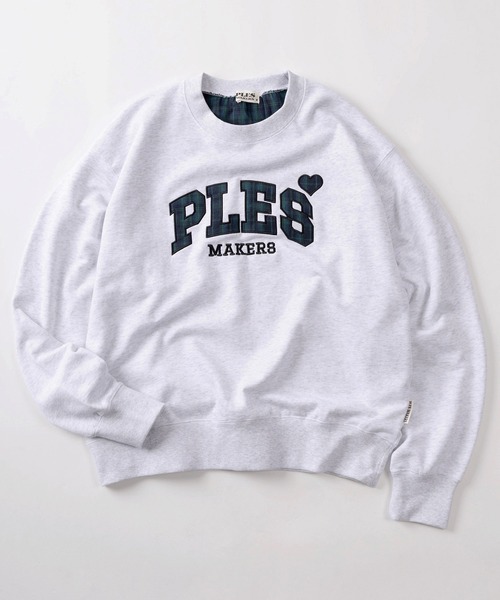 トレーナー スウェット 「72」「PLES」チェックロゴ アップリケ