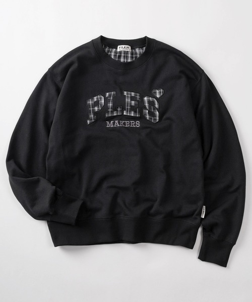 トレーナー スウェット 「72」「PLES」チェックロゴ アップリケ