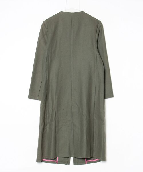 「Q」 ノーカラーコート MEDIUM カーキ レディース_画像2