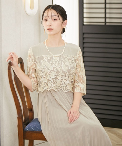 「Jolie et Jolie」 半袖ワンピース 3L ネイビー レディースの画像
