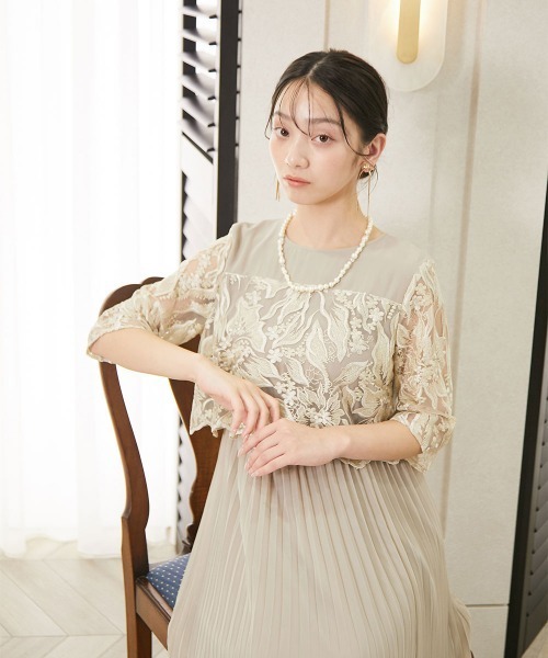 「Jolie et Jolie」 半袖ワンピース 3L ネイビー レディースの画像