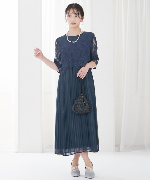 「Jolie et Jolie」 半袖ワンピース 3L ネイビー レディースの画像