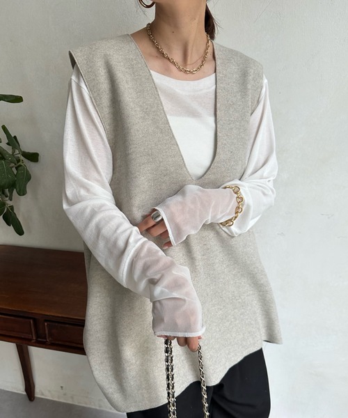 「DouDou」 長袖カットソー FREE ベージュ レディース_画像7