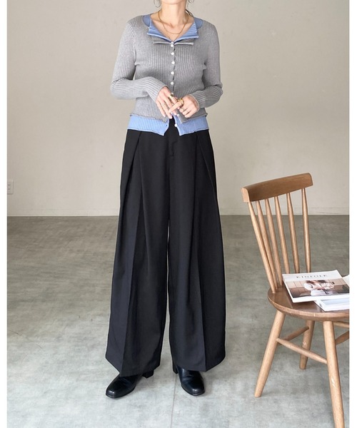 She's Closet カーディガン バイカラー レイヤード風 配色 襟付き