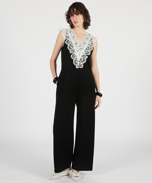 サロペット・オーバーオール・オールインワン PRANK PROJECT Deep VNeck Lace All-In-One PRANK PROJECT（プランクプロジェクト） オールインワン ディープV