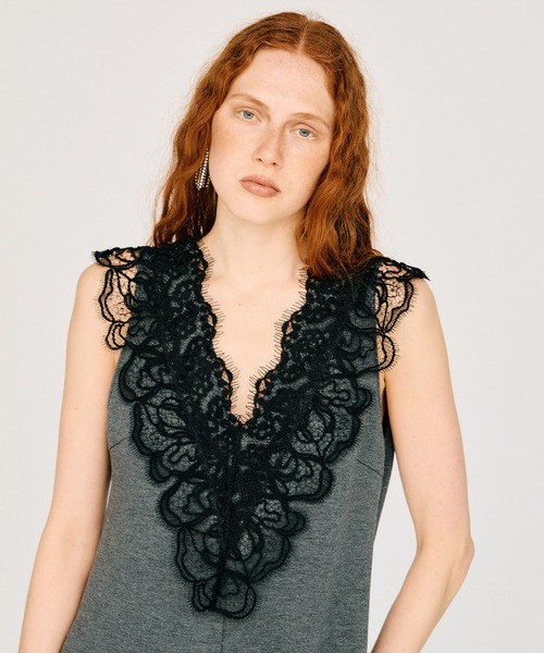 サロペット・オーバーオール・オールインワン PRANK PROJECT Deep VNeck Lace All-In-One PRANK PROJECT（プランクプロジェクト） オールインワン ディープV