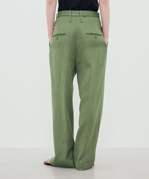 ワイドパンツ パンツ リネンツイル 2タックワイドパンツ レディースの画像
