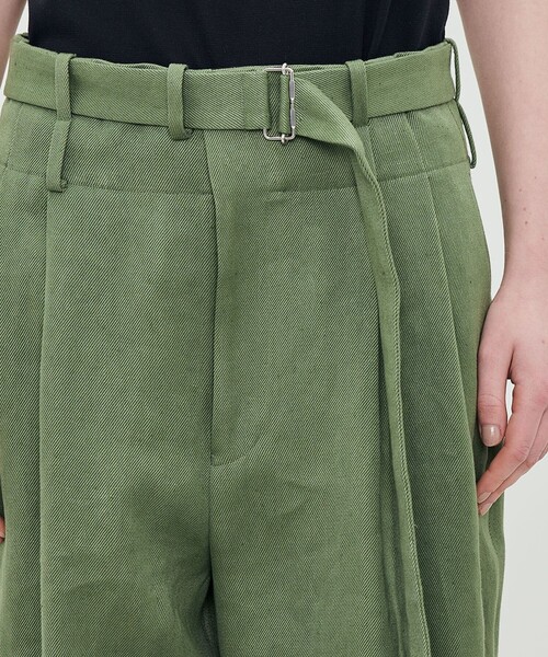 ワイドパンツ パンツ リネンツイル 2タックワイドパンツ レディースの画像