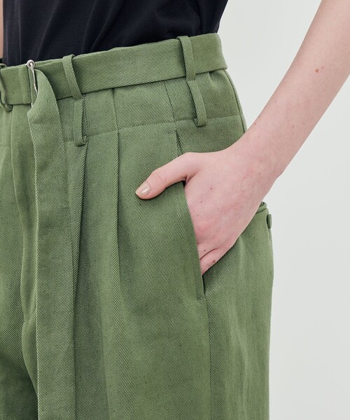 ワイドパンツ パンツ リネンツイル 2タックワイドパンツ レディースの画像