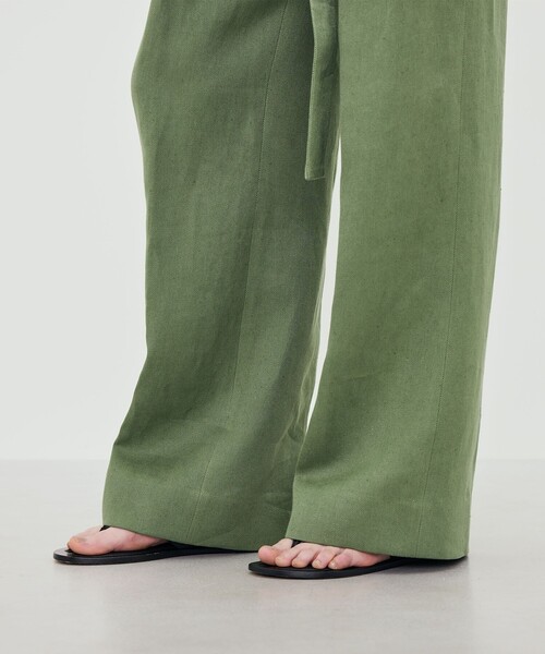ワイドパンツ パンツ リネンツイル 2タックワイドパンツ レディースの画像