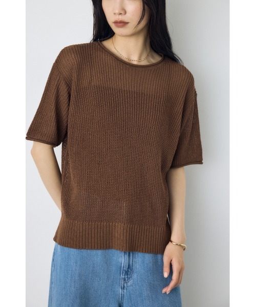 ANDMARY 半袖ニット ブラウン AZUL BY MOUSSY（アズールバイマウジー） tシャツ 半袖 畔編み半袖