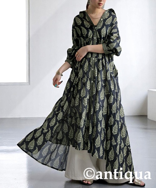 「antiqua」 シャツワンピース ONESIZE ブラック レディース_画像5