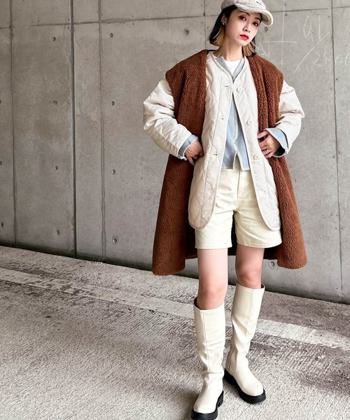 ジャケット ノーカラージャケット 「JaVaジャバ コラボ」大人のこなれ感。 ノーカラー オーバーサイズ キルティング コート レディース | Java | 21