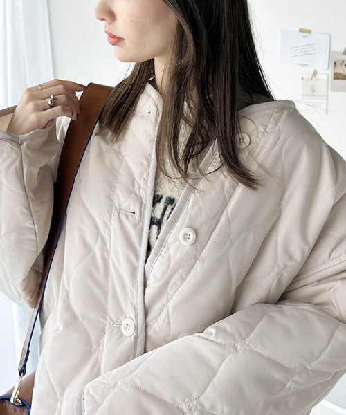 ジャケット ノーカラージャケット 「JaVaジャバ コラボ」大人のこなれ感。 ノーカラー オーバーサイズ キルティング コート レディース | Java | 15