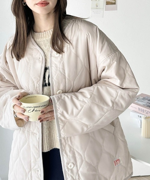 ジャケット ノーカラージャケット 「JaVaジャバ コラボ」大人のこなれ感。 ノーカラー オーバーサイズ キルティング コート レディース | Java | 16