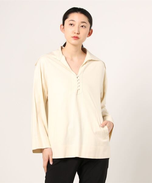 レディース シャツ ブラウス DOMENICO+SAVIO raw silk sailor collar tops｜zozo