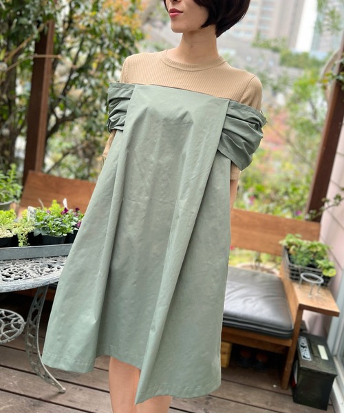 AVIE（アビィ） チュニック タスランオフショルダーデザインチュニック