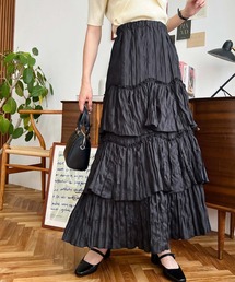 moment+ スカート ワッシャークロス三段フリルティアードスカート