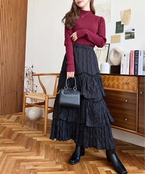 極美品 msgm 3段フリル スカート 40 送料無料 moment+ スカート ワッシャークロス三段フリルティアード