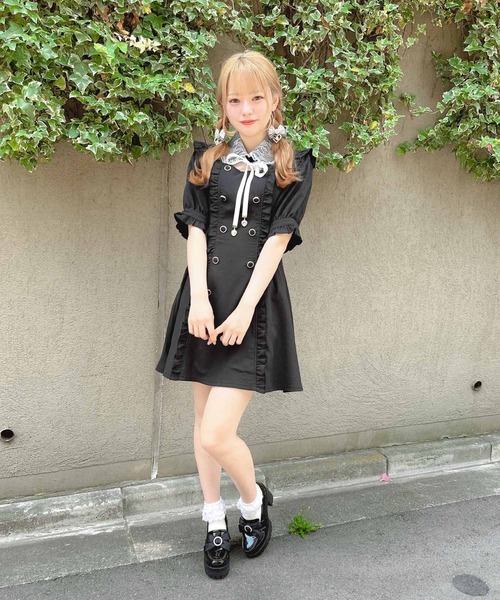 ROJITA ワンピース レースカラーダブルボタンワンピース